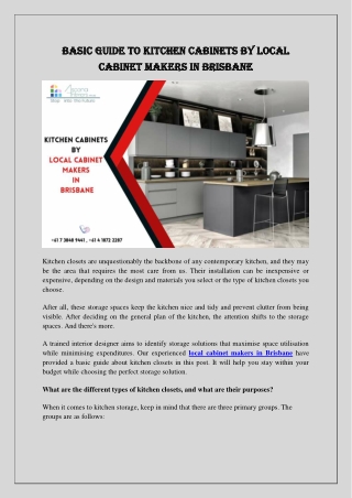 Basic guide to kitchen cabinets by local cabinet makers in Brisbane