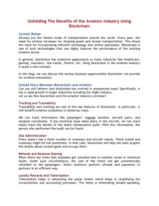 Unfolding The Benefits of the Aviation Industry Using Blockchain