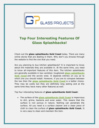 Top Four Interesting Features Of Glass Splashbacks