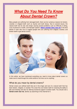What Do You Need To Know About Dental Crown