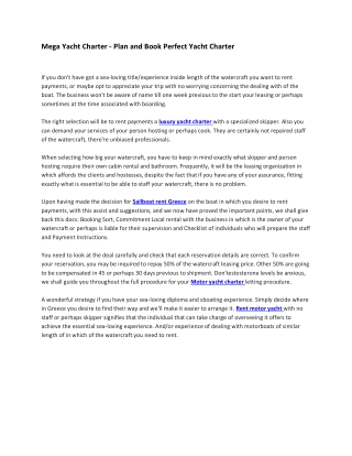 Mega Yacht Charter - Plan and Book Perfect Yacht Charter