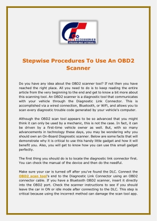 Stepwise Procedures To Use An OBD2 Scanner