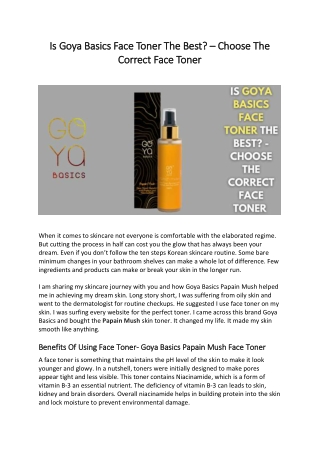 Is Goya Basics Face Toner The Best? – Choose The Correct Face Toner