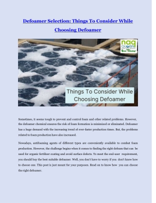 Things To Consider While Choosing Defoamer