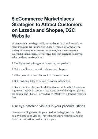 5 eCommerce Marketplaces Strategies to Attract Customers on Lazada and Shopee, D2C Website