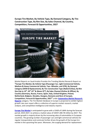 Europe Tire Market Opportunity and Forecast 2027