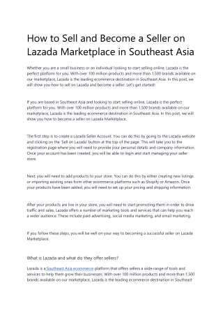 How to Sell and Become a Seller on Lazada Marketplace in Southeast Asia