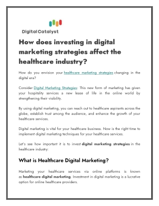 How does investing in digital marketing strategies affect the healthcare industry