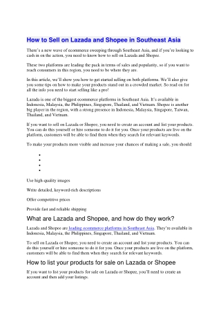 How to Sell on Lazada and Shopee in Southeast Asia