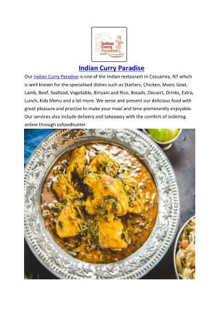 Indian Curry Paradise Restaurant Casuarina, NT - $5 off