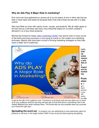 Why do Ads Play A Major Role In marketing