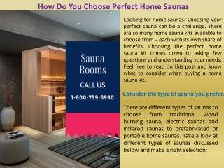 How Do You Choose Perfect Home Saunas?