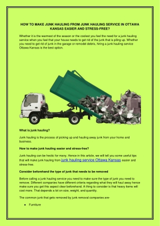 JUNK HAULING SERVICE IN OTTAWA KANSAS