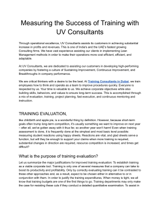 Measuring the Success of Training with UV Consultants