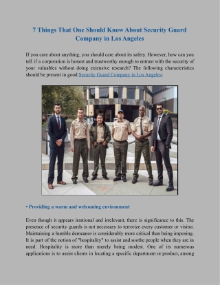 Know About Security Guard Company in Los Angeles