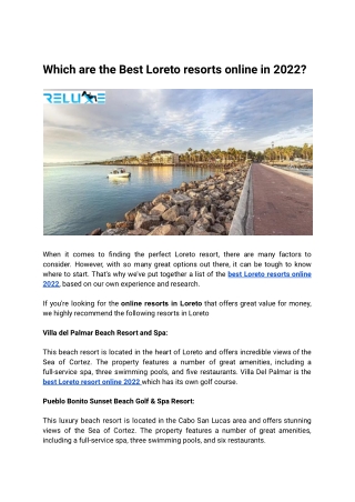 Which are the Best Loreto resorts online in 2022