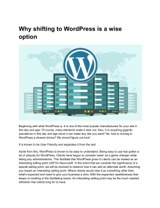 Why shifting to WordPress is a wise option