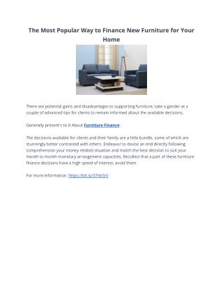 The Most Popular Way to Finance New Furniture for Your Home