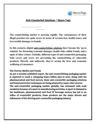 Anti-Counterfeit Solutions   Neuro Tags