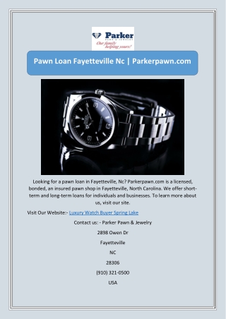 Luxury Watch Buyer Spring Lake | Parkerpawn.com