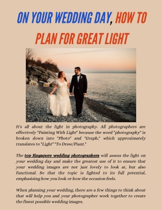 ON YOUR WEDDING DAY, HOW TO PLAN FOR GREAT LIGHT