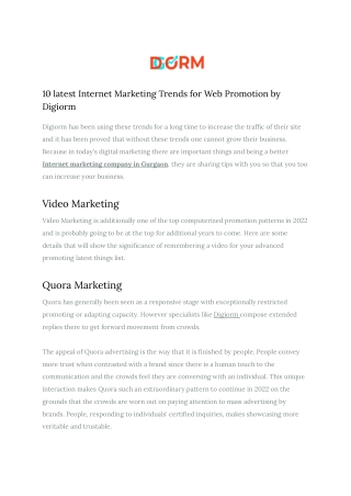 10 latest Internet Marketing Trends for Web Promotion by Digiorm