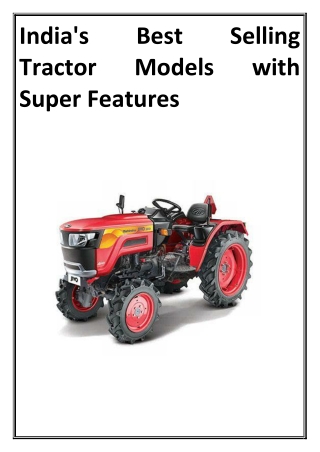 India's Best Selling Tractor Models with Super Features