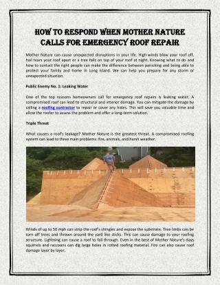 How to respond when Mother Nature calls for emergency roof repair