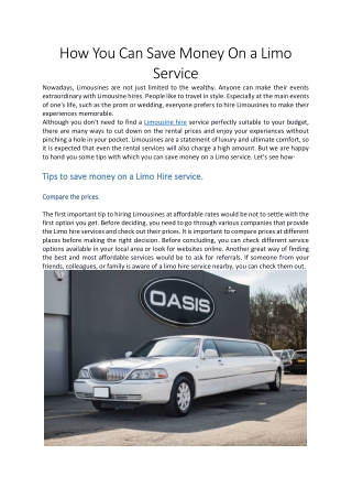 How You Can Save Money On a Limo Service