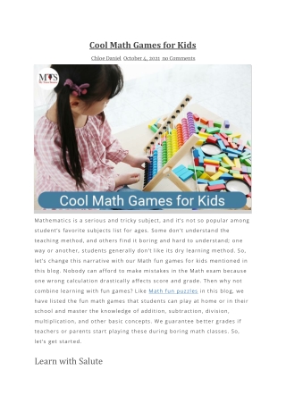 Cool Math Games for Kids