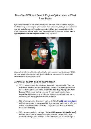 Benefits of Efficient Search Engine Optimization in West Palm Beach