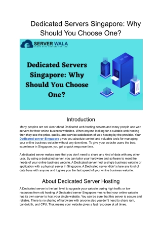 Dedicated Servers Singapore _ Why Should You Choose One_