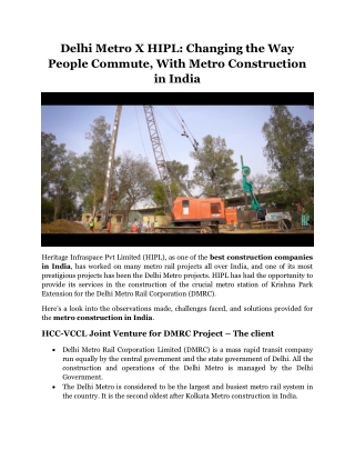 Delhi Metro X HIPL Changing the Way People Commute, With Metro Construction