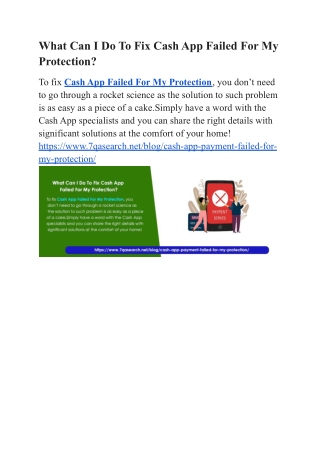 What Can I Do To Fix Cash App Failed For My Protection?