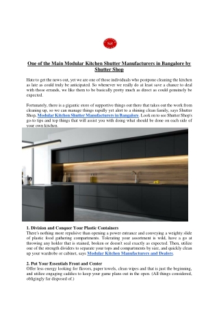 One of the Main Modular Kitchen Shutter Manufacturers in Bangalore by Shutter Shop
