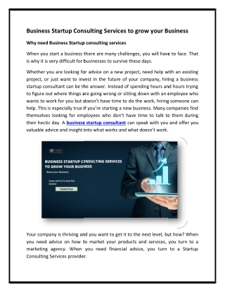 Business Startup Consulting Services to grow your Business