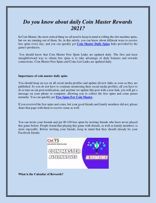 Do you know about daily Coin Master Rewards 2021