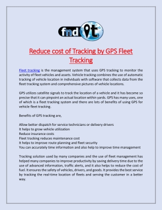 Reduce cost of Tracking by GPS Fleet Tracking