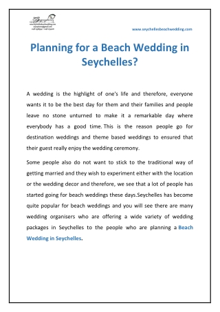 Planning for a Beach Wedding in Seychelles?