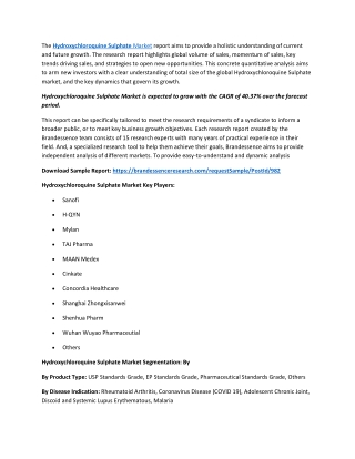 Hydroxychloroquine Sulphate Market