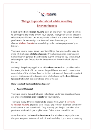Things to ponder about while selecting kitchen faucets