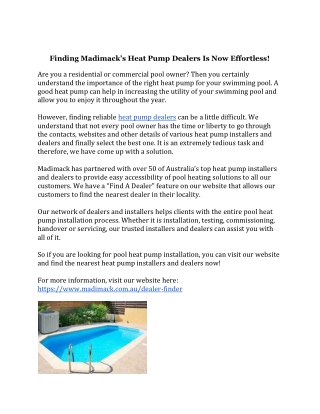 Finding Madimack’s Heat Pump Dealers Is Now Effortless!