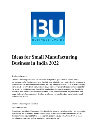 Ideas for Small Manufacturing Business in India 2022