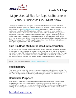 Major Uses Of Skip Bin Bags Melbourne In Various Businesses You Must Know