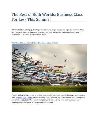 The Best Of Both Worlds: Business Class For Less This Summer