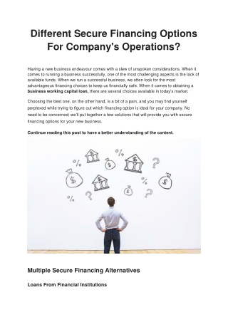 Different Secure Financing Options For Company's Operations