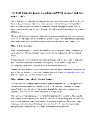 The Truth About the Cost of Drain Cleaning! What to Expect and How Much It Costs