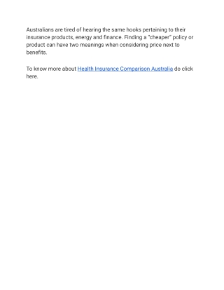Health Insurance Comparison Australia