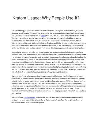 Kratom Usage Why People Use It