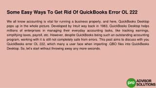 Let's find out QuickBooks error OL 222 Some easy ways to get rid of it